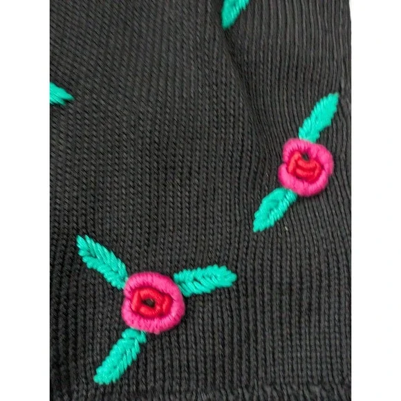 Vintage‎ Roberta Frost Woolart Cardigan Black Floral Rose Long Sleeve One Size - Picture 3 of 6
